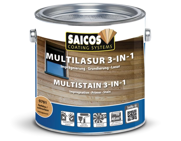 Exteriérová lazura Saicos Multilasur 3v1, 2,5 l
